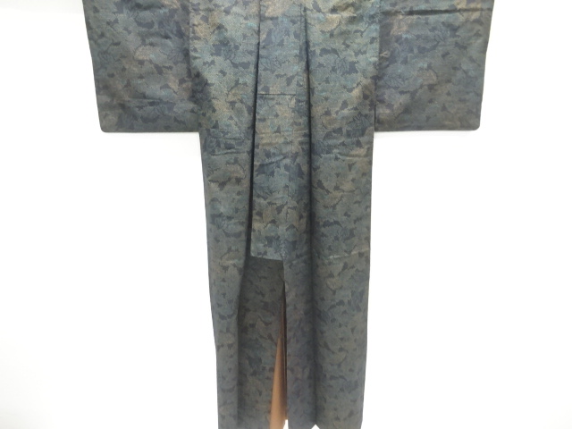  草葉模様織り出し手織り紬着物